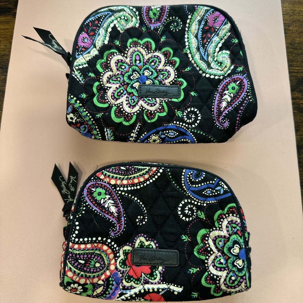 2 - Vera Bradley Make-up Cosmetic Bag Organizer Black Floral EUC